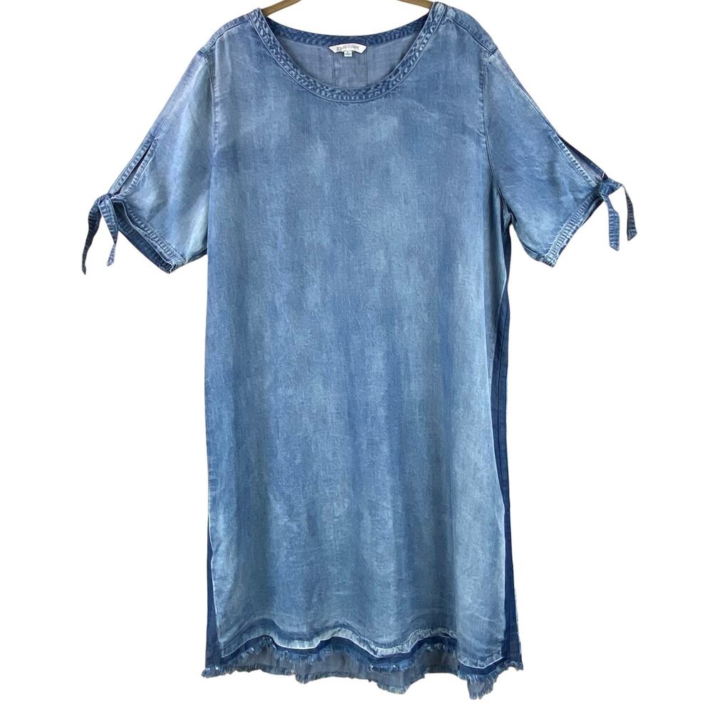 John Mark Chambray Shift Dress Size L Art To Wear Boho Lace Up Back - Picture 1 of 10